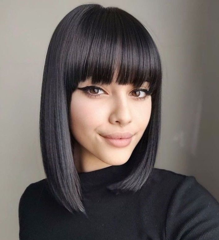 Pin On Hair In Newest Straight Medium Length Hair With Bangs (Photo 7 of 18)
