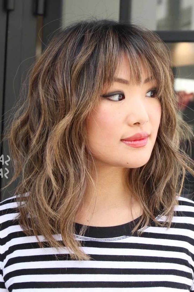 Pin On Hairstyles Pertaining To Latest Wavy Medium Length Hair With Bangs (View 6 of 18)