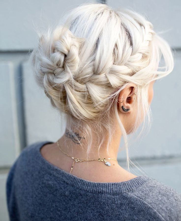Platinum Blonde Braided Updo Hairstyles | Styles Time | Coiffures Cheveux  Gris, Cheveux Blancs, Chignon Soirée Inside Braided Updo For Blondes (Photo 2 of 25)