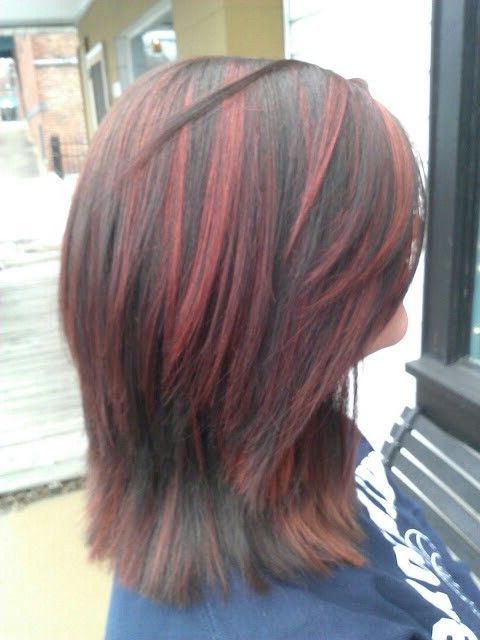 Red Highlights Black Lowlights Short Layered Haircut Hair Color For Reds  And Brunette… | Short Hair Highlights, Blonde Highlights Short Hair, Short  Layered Haircuts With Regard To Most Current Medium Red Shag With Lowlights (Photo 13 of 18)
