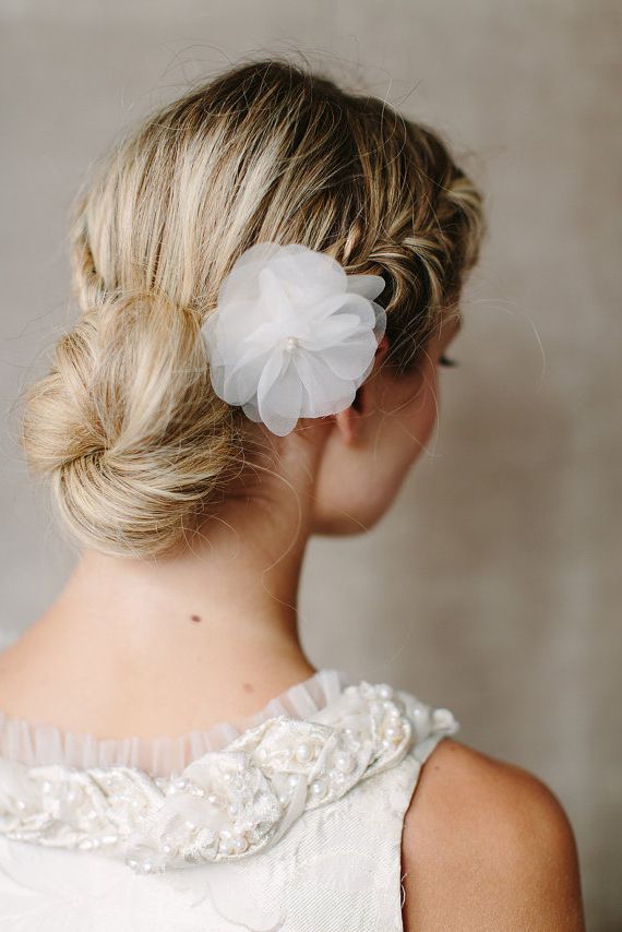 Romantic Low Braided Bun Updo With Silk Flower – Hairstyles Weekly Within Low Flower Bun For Long Hair (View 14 of 25)