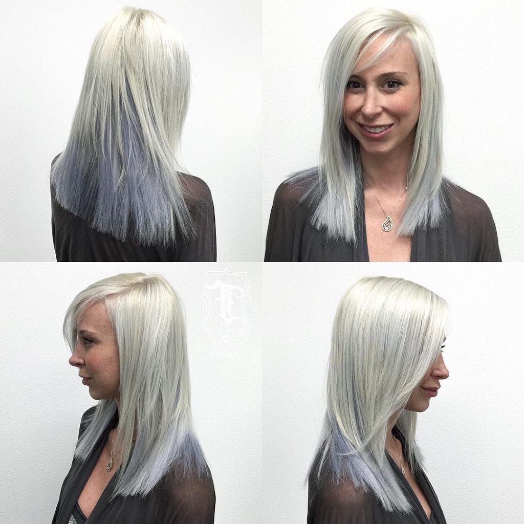 Silver Two Toned Layered Cut With Clean Blunt Lines And Side Swept Bangs | Hairstyleology | Medium With Recent Choppy Hair With Layers And Side Swept Bangs (View 15 of 18)