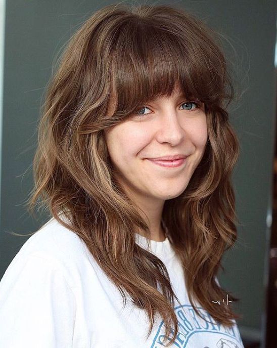 The Best Medium Length Naturally Curly Hairstyles In Latest Shoulder Length Hair With Bangs And Layers (Photo 10 of 23)