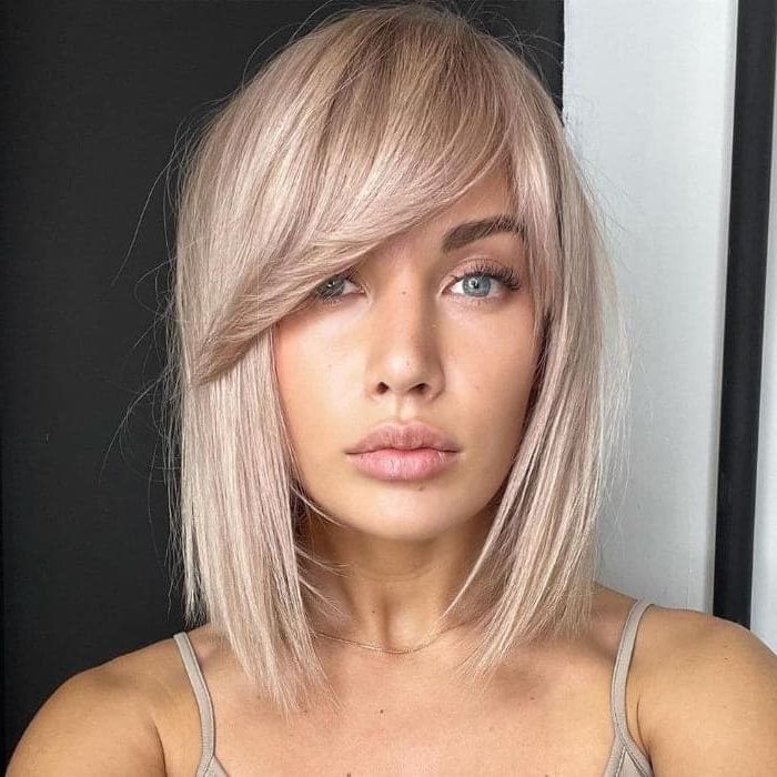 Trendy Bob Haircuts With Bangs – Hairstyle On Point Within Most Recently Blonde Razored Lob With Full Bangs (Photo 10 of 18)