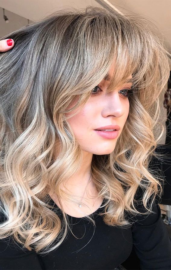 Trendy Hairstyles & Haircuts With Bangs – Medium Length Wavy With Bangs Pertaining To Most Up To Date Wavy Medium Length Hair With Bangs (View 10 of 18)
