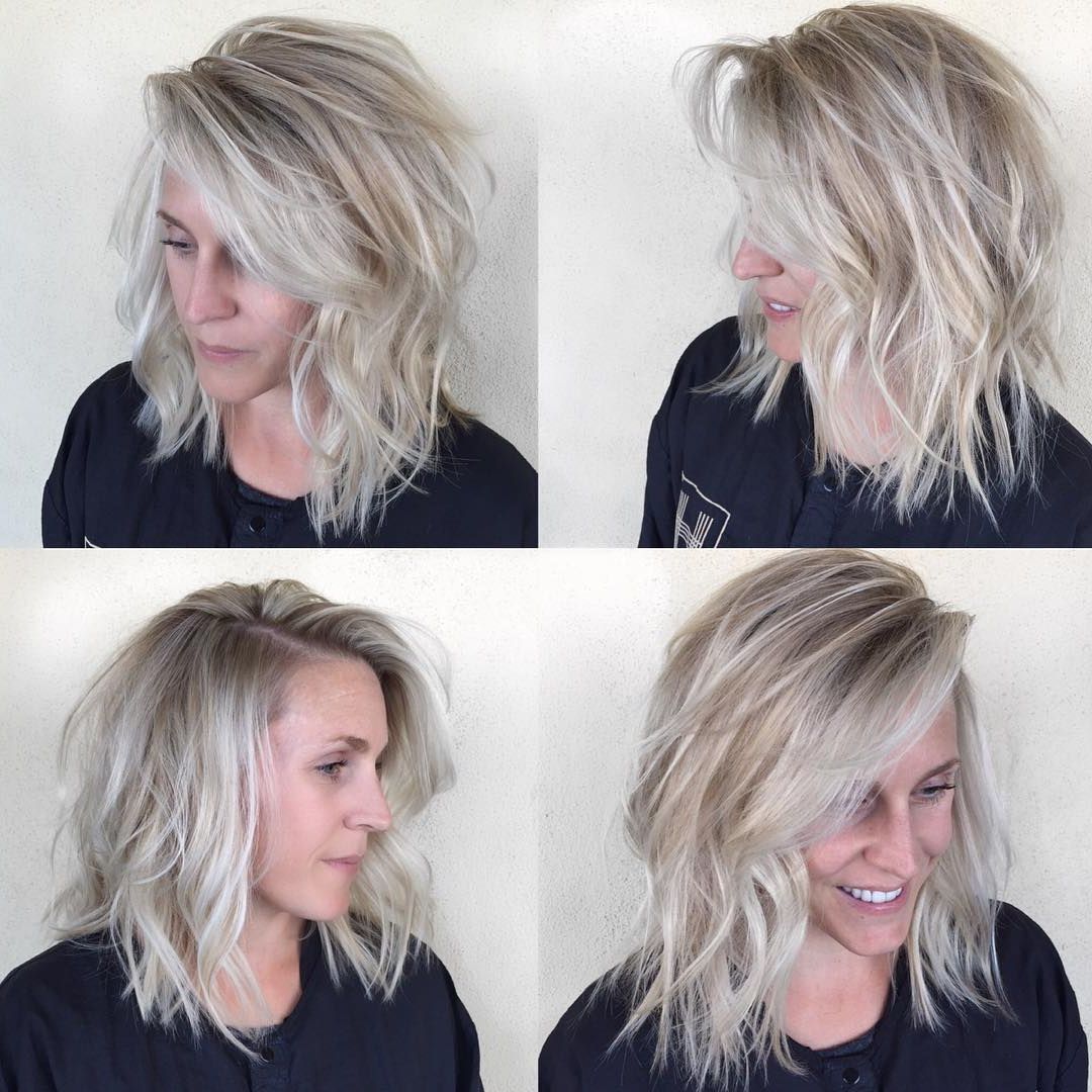 Undone Textured Lob With Long Side Swept Bangs And Pale Blonde Balayage –  The Latest Hairstyles For Men And Women (2020) – Hairstyleology With Regard To Choppy Ash Blonde Lob (View 25 of 25)