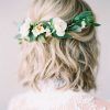 Flower Tiara With Short Wavy Hair For Brides (Photo 5 of 25)
