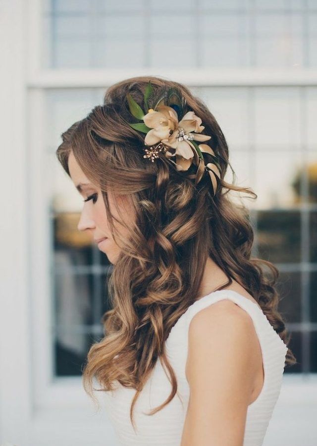 15 Best Collection of Wedding Hairstyles for Long Hair Down with Flowers