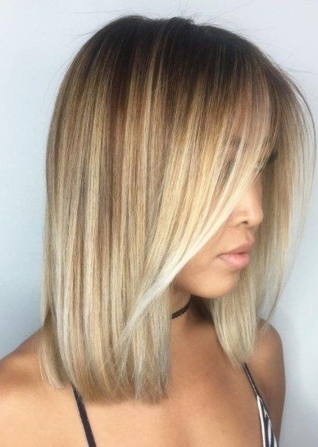 25 Ideas of Caramel Blonde Lob with Bangs