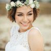Flower Tiara With Short Wavy Hair For Brides (Photo 3 of 25)